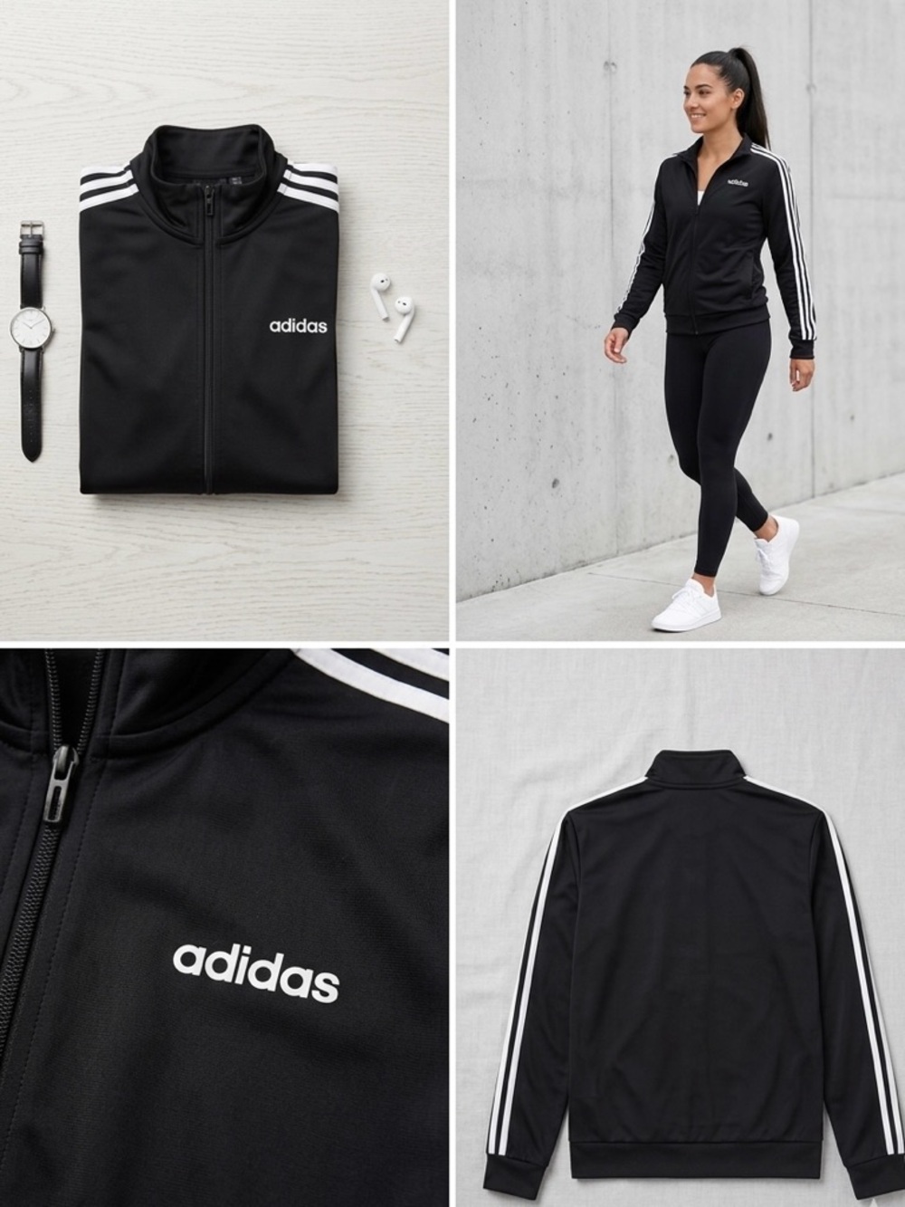 Adidas Essentials Women's Black 3-Stripe Full Zip Track Jacket Size Medium - Picture 8 of 8